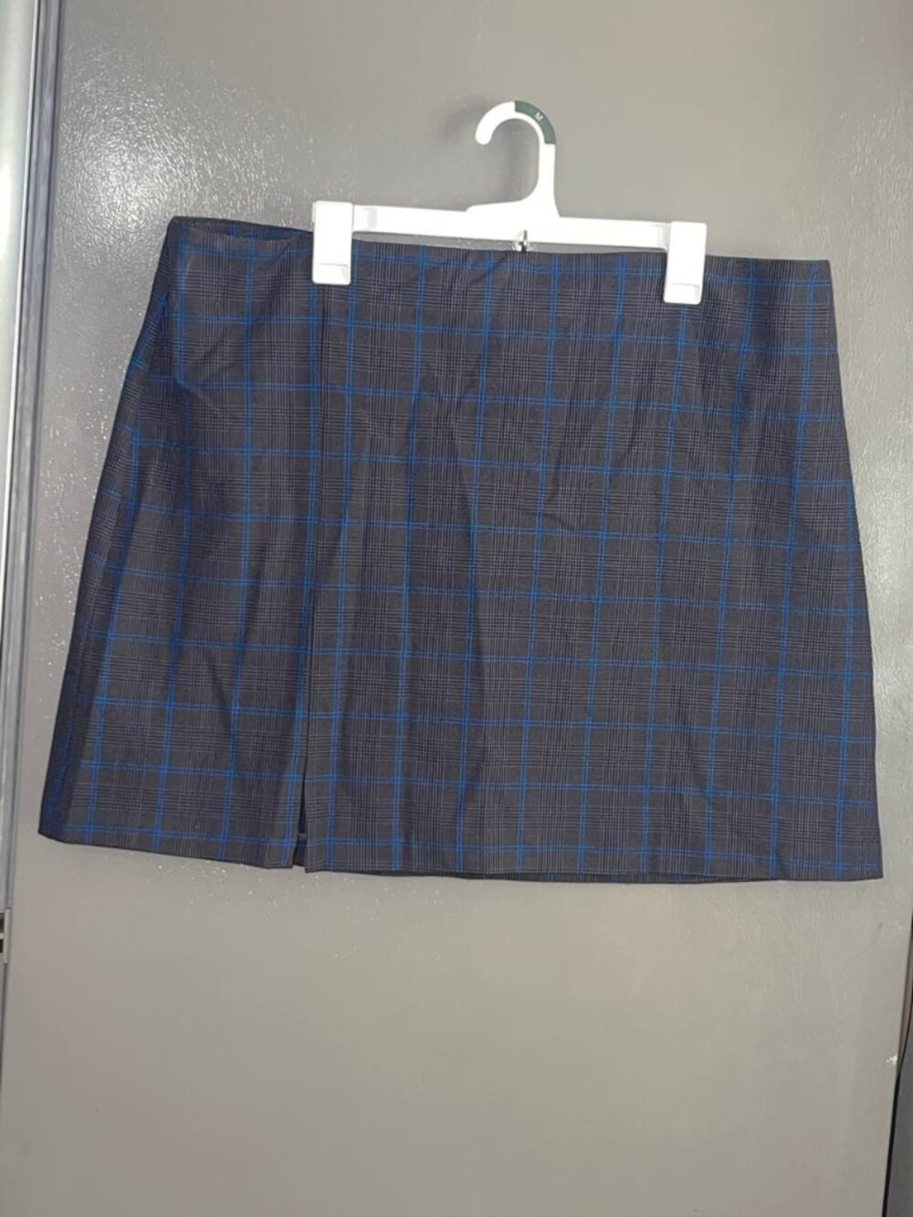 Grey & Blue Plaid Mini Skirt with Front Slit 2XL
